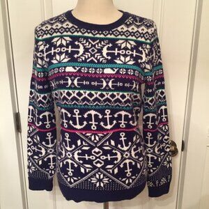 VINEYARD VINES SWEATER CREWNECK BLUE WHITE PRINT LONG SLEEVE PREPPY Size M